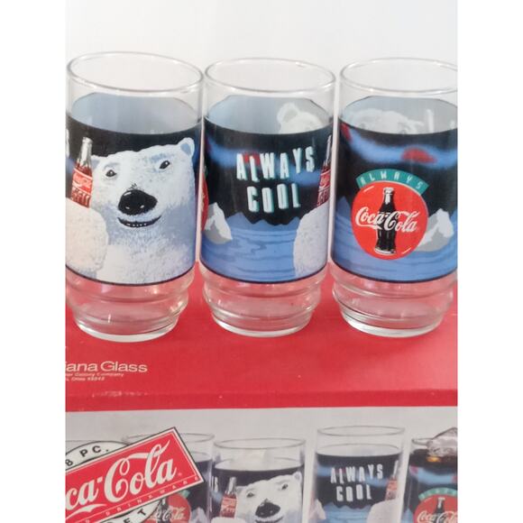Vintage Coca Cola Polar Bears Indiana Glass Set of 8 Tumblers 16oz (hs) - Picture 5 of 6